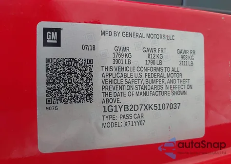 2019 Chevrolet Corvette Stingray z USA, uszkodzony, nr VIN 1G1YB2D7XK5107037